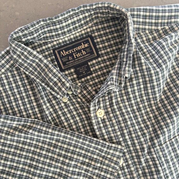 Abercrombie Fitch Men Plaid Short Sleeve Button Up Shirt Med‎ Fits XL Oversized
