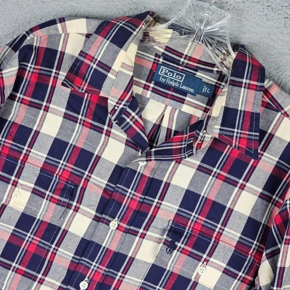 Polo Ralph Lauren Flannel Shirt Mens Large Plaid Long Sleeve Collared‎ Button-Up