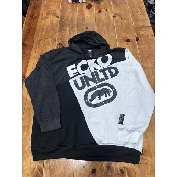 Ecko Unltd. Men's 2XL Pullover Hoodie Black White Gray Block Rhino Logo