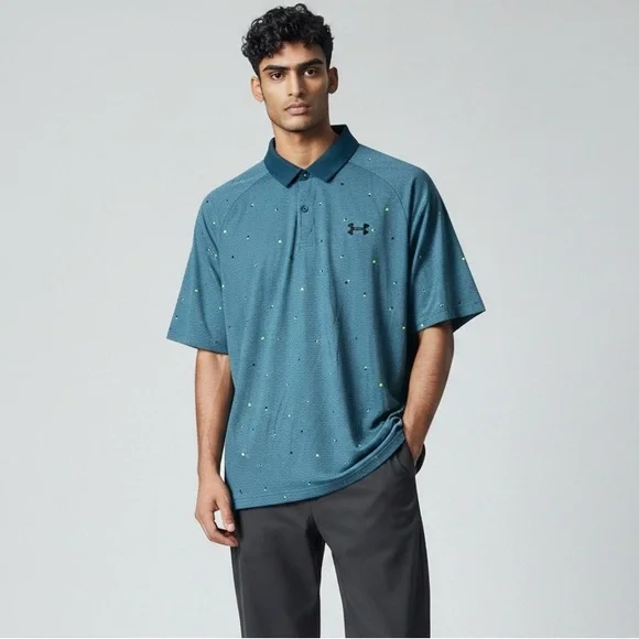 Under Armour Mens Iso Chill Geometric Golf Polo Shirt UPF 50 Blue Sz‎ S