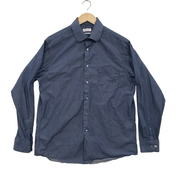 Calvin Klein‎ Mens Regular Fit Long Sleeve Button Up Dress Shirt Blue Stripe