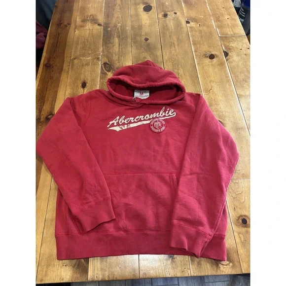 Abercrombie & Fitch Men's M Red Pullover Hoodie Sweatshirt Fleece Cotton Blend