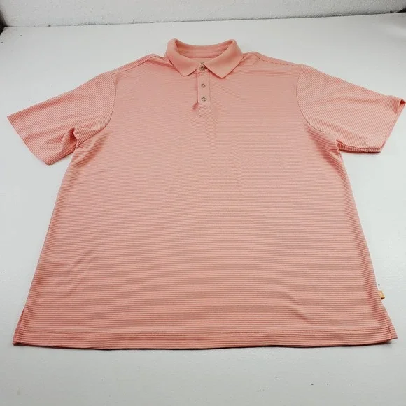 Tommy Bahama Polo Men XL Coral Stretch Striped Short‎ Sleeve Casual Outdoor