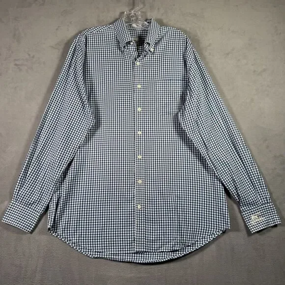 Peter Millar Shirt Mens L Blue Check Nanoluxe Long Sleeve Button Down IGF Preppy