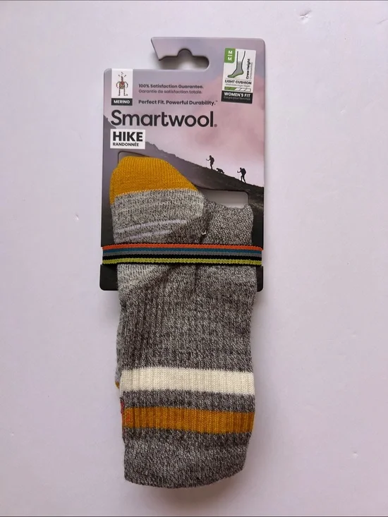 Smartwool Women’s Athletic Crew Socks in Gray with Mustard and White Stripes