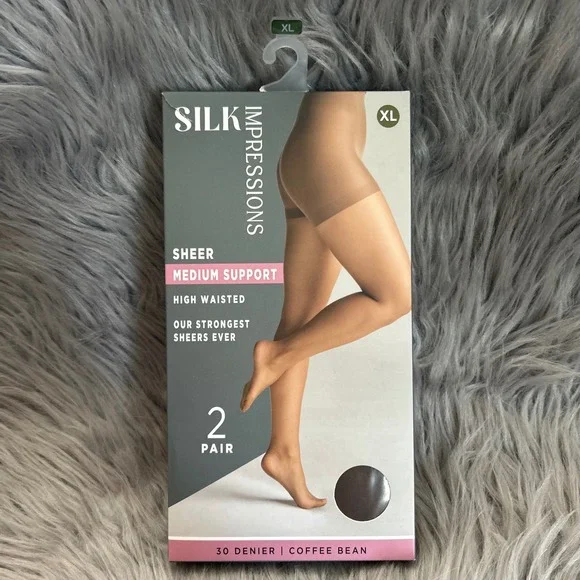 Silk Impressions Sheer Medium Support Womens Size XL Coffee Bean High‎ Waisted