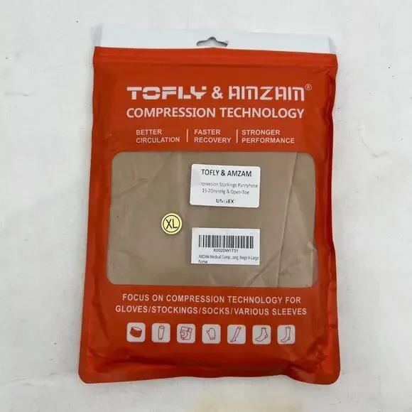 Tofly & Amzam Pantyhose Womens XL Beige Compression Stocking Open Toe Pantyhose