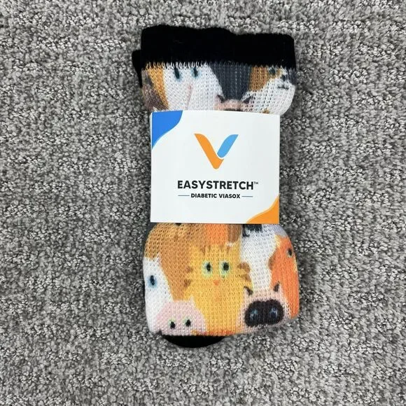 Viasox EasyStretch Sock Adult XL Colorful Cat Print Diabetic Novelty Compression
