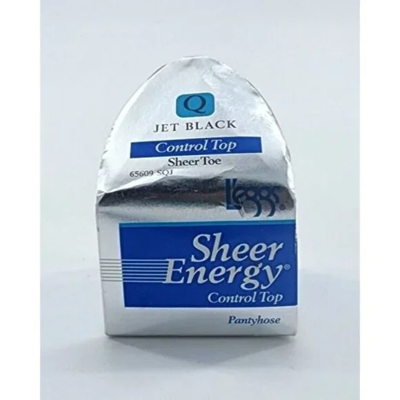 L'eggs Sheer Energy Control Top Sheer Toe‎ Pantyhose Jet Black Size Q 65609