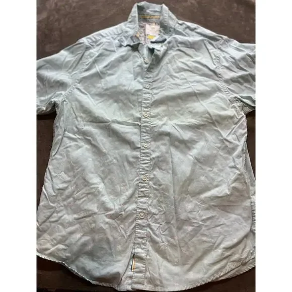 Denim & Flower‎ Ricky Singh Mens Short Sleeve Blue Button Up Slim Fit Large