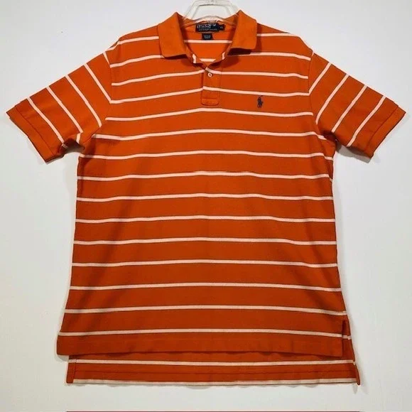 Polo Ralph Lauren‎ Orange White Stripe Short Sleeve Polo Shirt Mens XL Cotton
