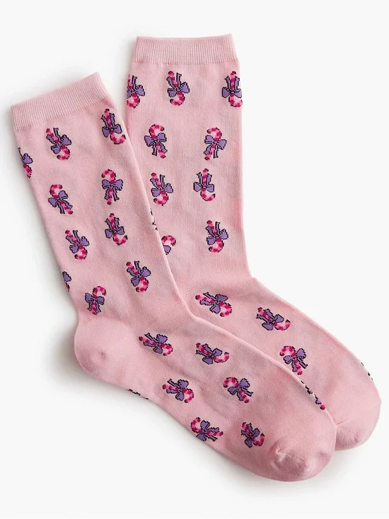 NEW J.Crew Candy cane bows trouser socks