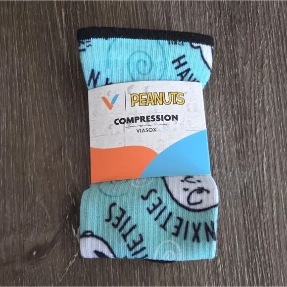 Viasox Peanuts Knee High Compression Socks - Light Blue and Black - Medium