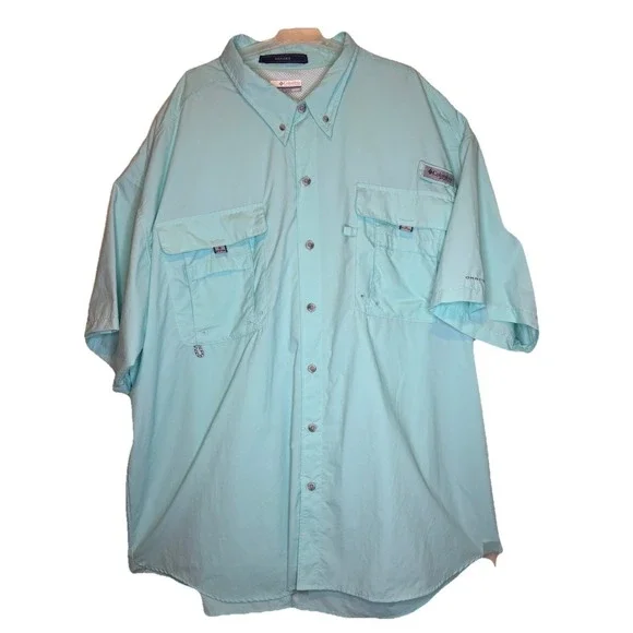 Columbia Bahama Shirt Mens 3X Light Blue PFG Omni Shade Vented‎ Short Sleeve