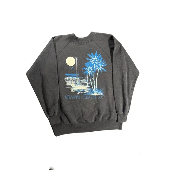 Vintage Hanes Activewear Atlantic Beach NC Sweatshirt Mens Large Black