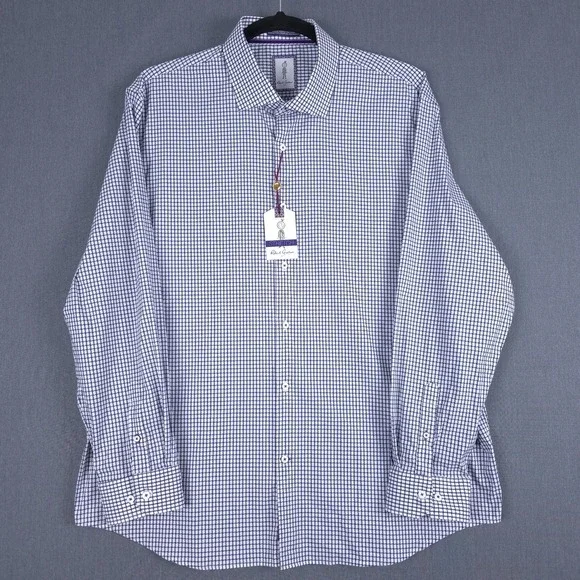 Robert Graham Acton Dress Shirt Mens 3XL 19.5‎ Navy Check Stretch Button Up