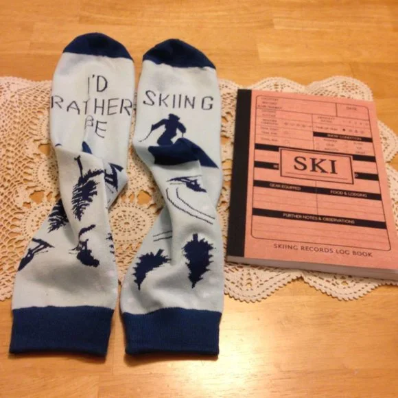 Ski Journal and skiing theme socks, NWOT