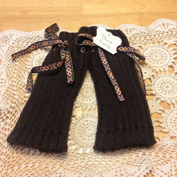 Boot Cuffs, knit with tie top, 8