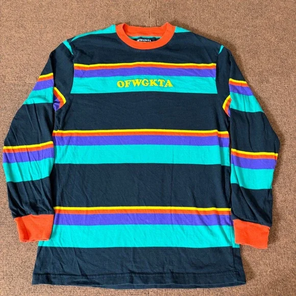 OFWGKTA Odd Future Striped‎ Long Sleeve Shirt Mens Medium Black Teal Purple M