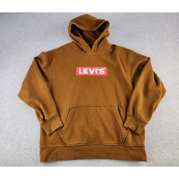 Levi's Graphic Logo Hoodie Relaxed Fit Dk Camel Color‎ Pullover Sweatshirt Large