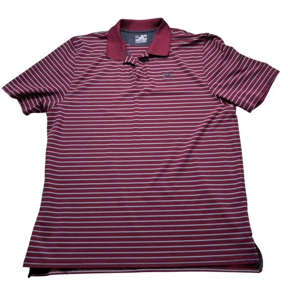Under Armour HeatGear Mens 3XL Striped Polo SBurgundy‎ Grey Short Sleeve  #947