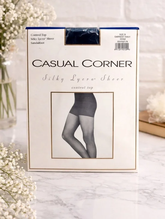 VINTAGE NEW Casual Corner Silky Lycra Sheer Control Top Hosiery in Navy Size B