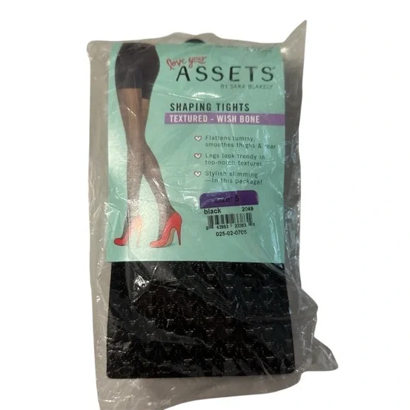 Assets by Sara Blakely Women’s Black Shaping Tights Textured Wishbone Sz 5 NWT