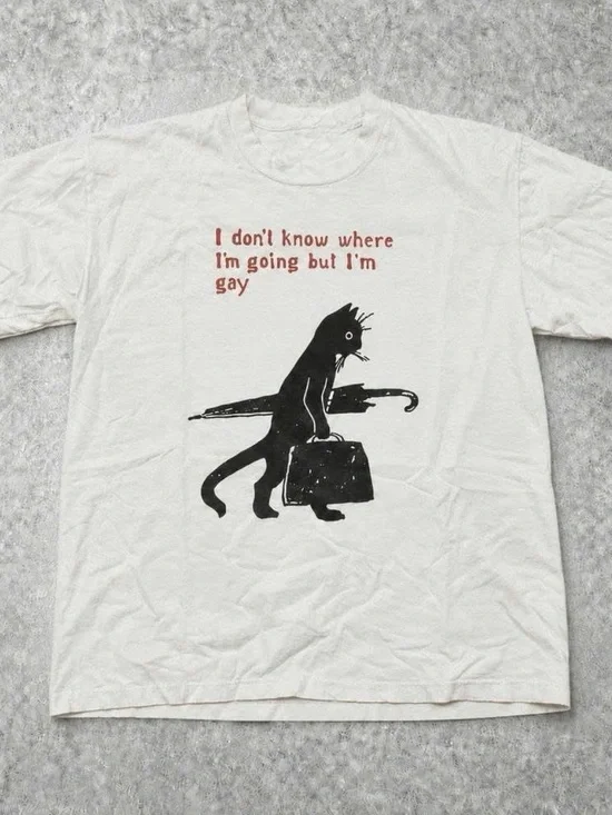 Cat Graphic T-Shirt - White with Black Print