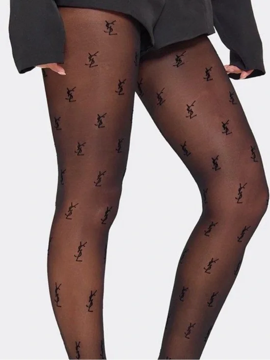 Sheer YSL Logo Pattern Tights