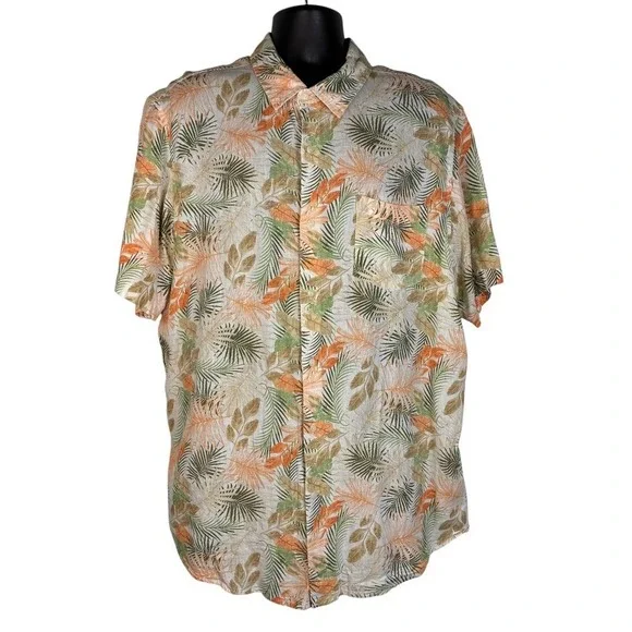 Chaps Seacoast Wash Short Sleeve Floral Print Multi Shirt‎ Linen Blend Men's XXL