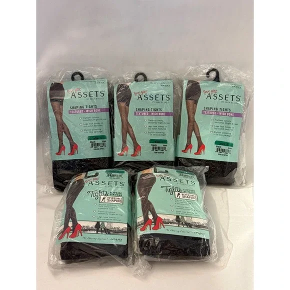 Lot of 5 Assets Sara Blakely Shaping Tights Size 3 Black Wishbone Diamond NIP
