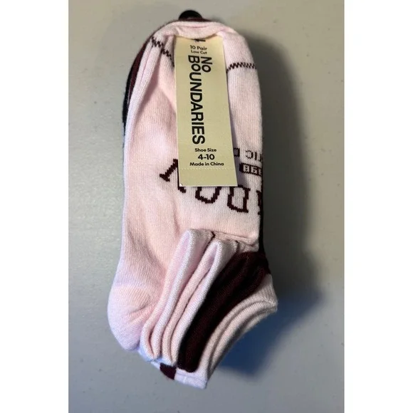 No Boundaries Socks Women 4-10‎ Multicolor Low Cut 10 Pair Pack Varsity Pink NEW