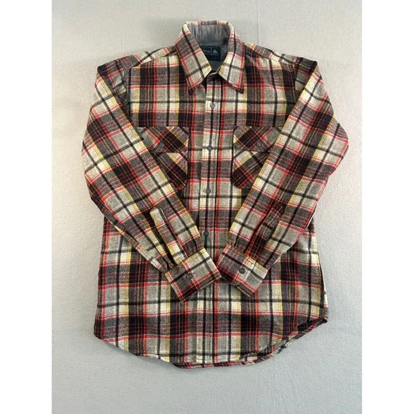 JCPenney Flannel Shirt Mens Medium Tall Red Plaid 100% Virgin Wool Vintage‎