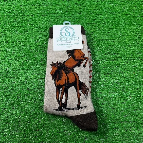 NWT Socksmith Bamboo Crew Socks Women's‎ Aztec Horse Equestrian Print Rodeo