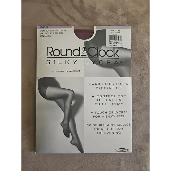Round The Clock Silky Lycra Control Top Size A Deep Wine Sandaltoe Pantyhose‎
