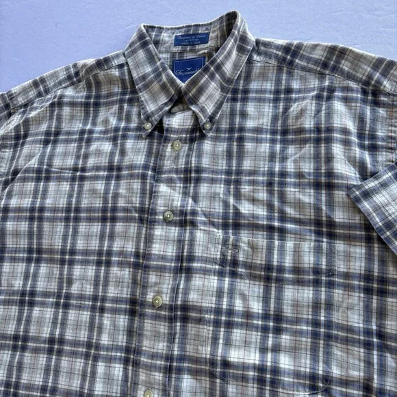 Faconnable Men's Plaid Button-Down Shirt Short Sleeve Cotton Size‎ L