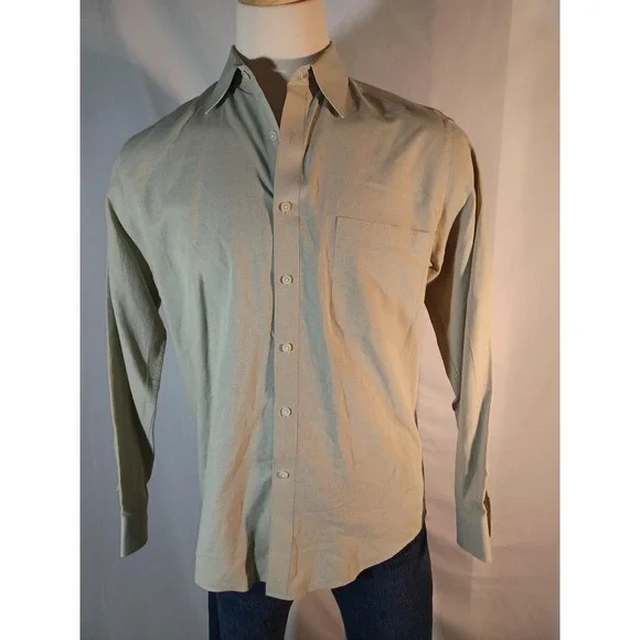 Donna Karan New York Shirt Mens 16‎ 34/35 Beige Stripe Classic Fit Dress Cotton