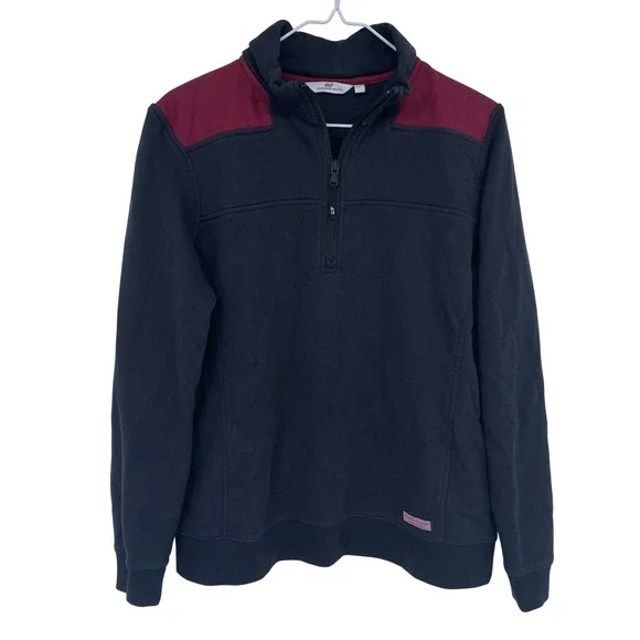 Vineyard Vines Two‎ Tone 1/4 Zip Pullover Sweatshirt Large Black Red