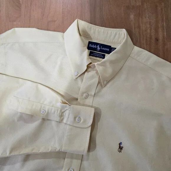 Ralph Lauren Men's Yarmouth Cotton Long Sleeve Button Down Oxford Yellow 16.5/35