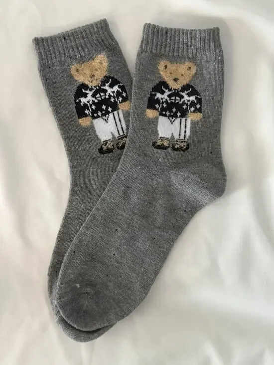 NWOT Unisex Double Sided Teddy Bear Dress Long Socks One Size Fit Most Dark Gray