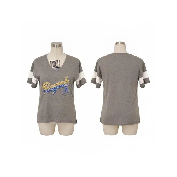 Fanatics Kansas City Royals V-Neck T-Shirt Baseball Gray White S