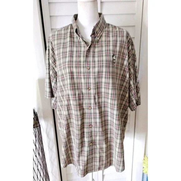 Walt Disney World men's green‎ checked short sleeve button down XL