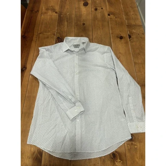 REACTION Kenneth Cole Men's Slim Fit Dress Shirt White Blue Pattern Wrinkle Free