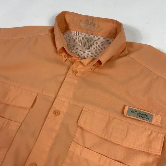 Columbia PFG Fishing Shirt Mens Extra Large Orange Omni-Shade‎ Short Sleeve Mesh