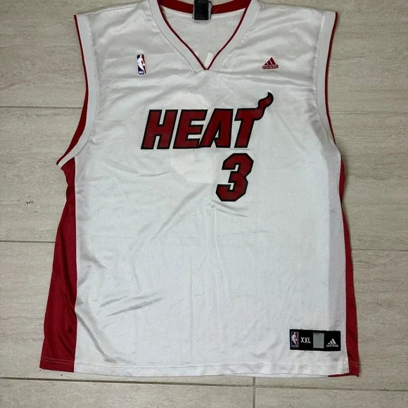 Vintage Miami Heat White Authentic Dwayne Wade #3 Adidas NBA Jersey Size‎ XXL