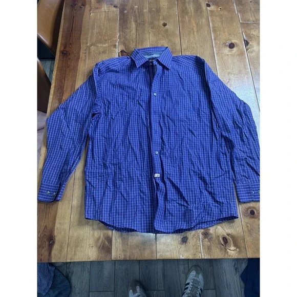 ARIAT PRO SERIES Men's Blue White Plaid Grid Long Sleeve Casual Button Down
