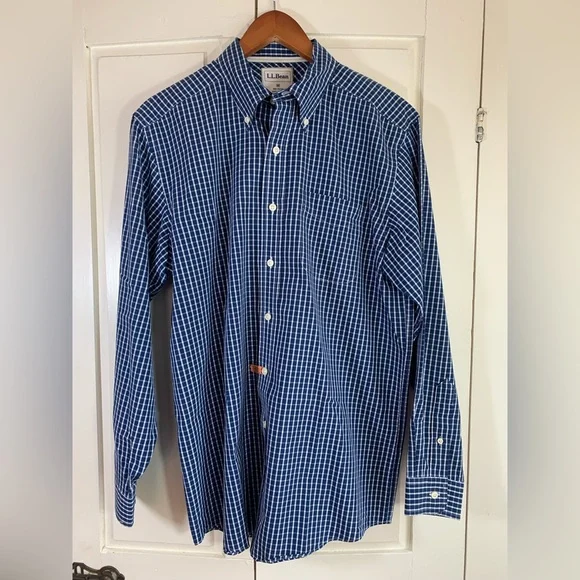 LL Bean Shirt Mens Medium Blue‎ Long Sleeve Button Down Coastal Prep Office Work