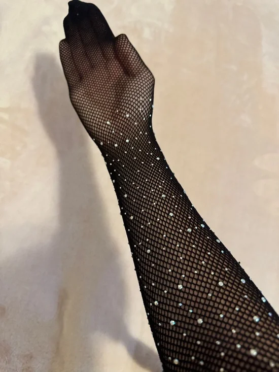 Steve Madden Black Rhinestone Fishnet Tights