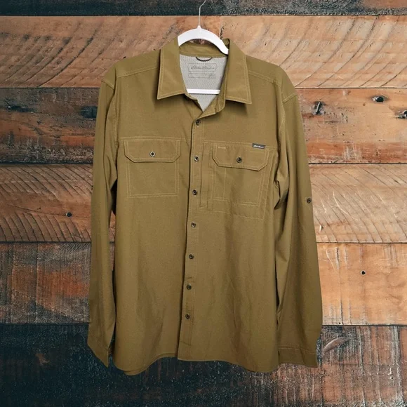 Eddie Bauer Men’s XL Classic‎ Fit Adventure Fishing Shirt Khaki Brown Button