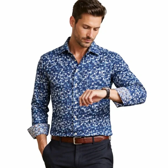 Robert Graham Banbury Flip Cuff 100% Cotton Floral Button Up Shirt Sz M🧡